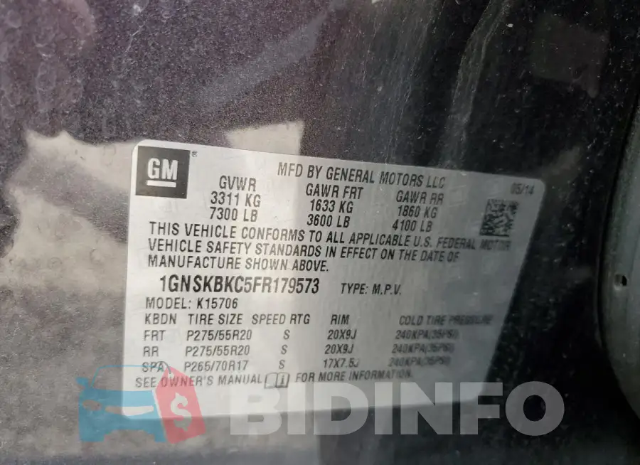 1GNSKBKC5FR179573 Photo# 13