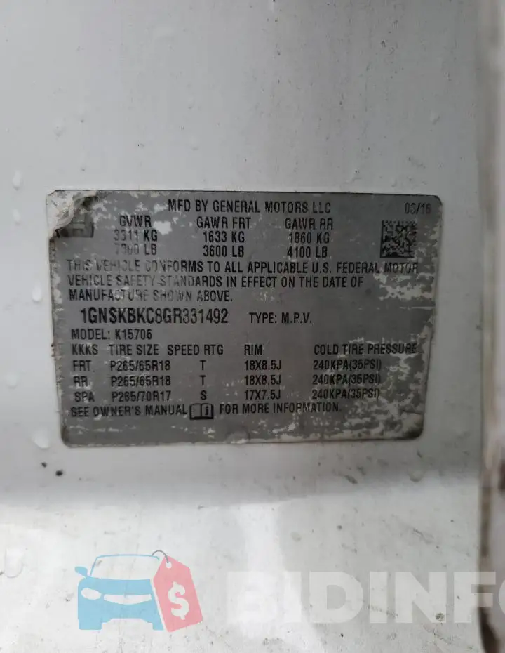 1GNSKBKC8GR331492 Photo# 13