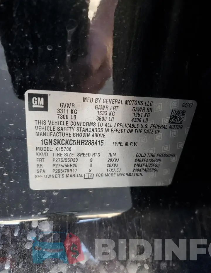 1GNSKCKC5HR288415 Photo# 13