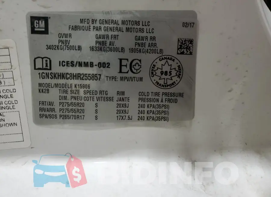 1GNSKHKC8HR255857 Photo# 12
