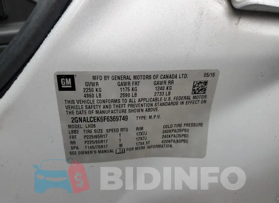 2GNALCEK6F6369749 Photo# 13