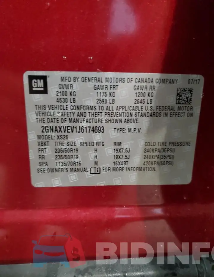 2GNAXVEV1J6174693 Photo# 12