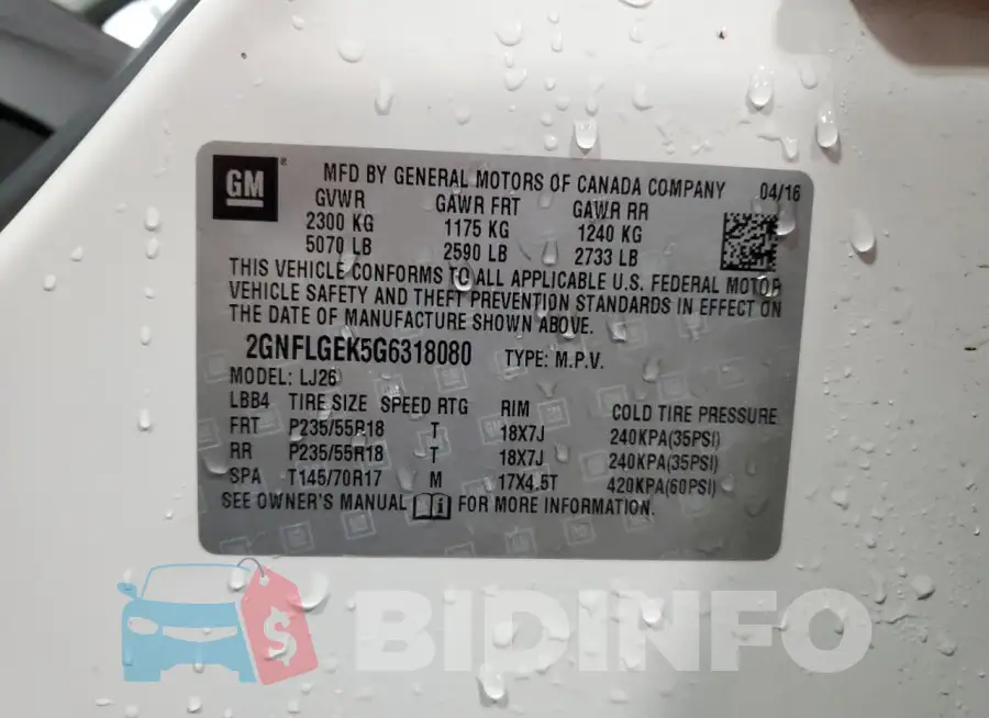 2GNFLGEK5G6318080 Photo# 12