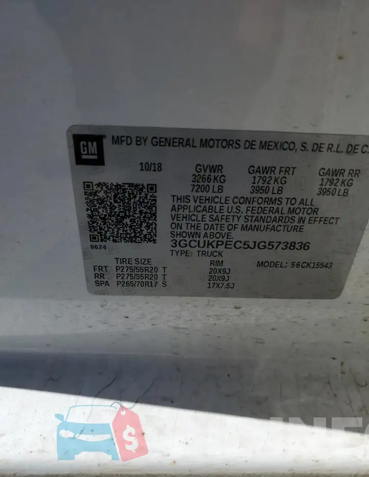 3GCUKPEC5JG573836 Photo# 12