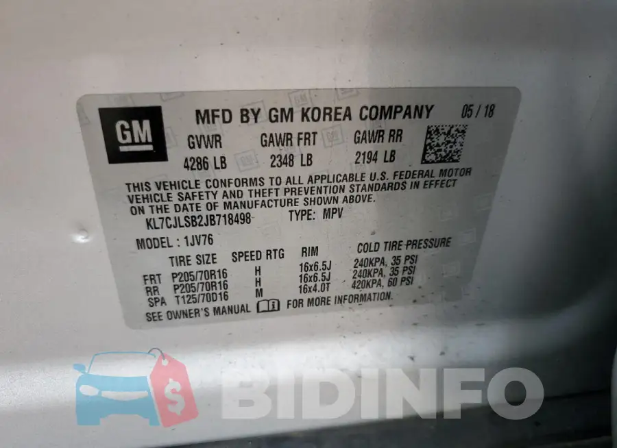 KL7CJLSB2JB718498 Photo# 13