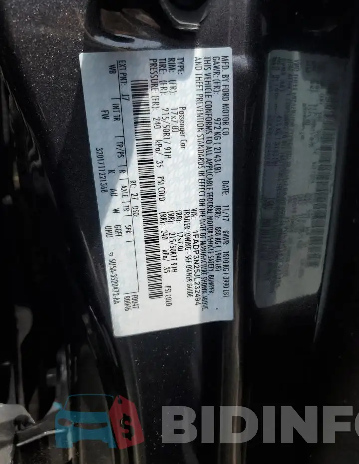 1FADP3N25JL232494 Photo# 12