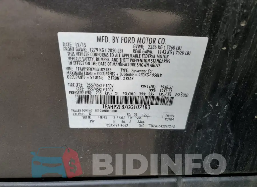 1FAHP2F87GG102183 Photo# 12