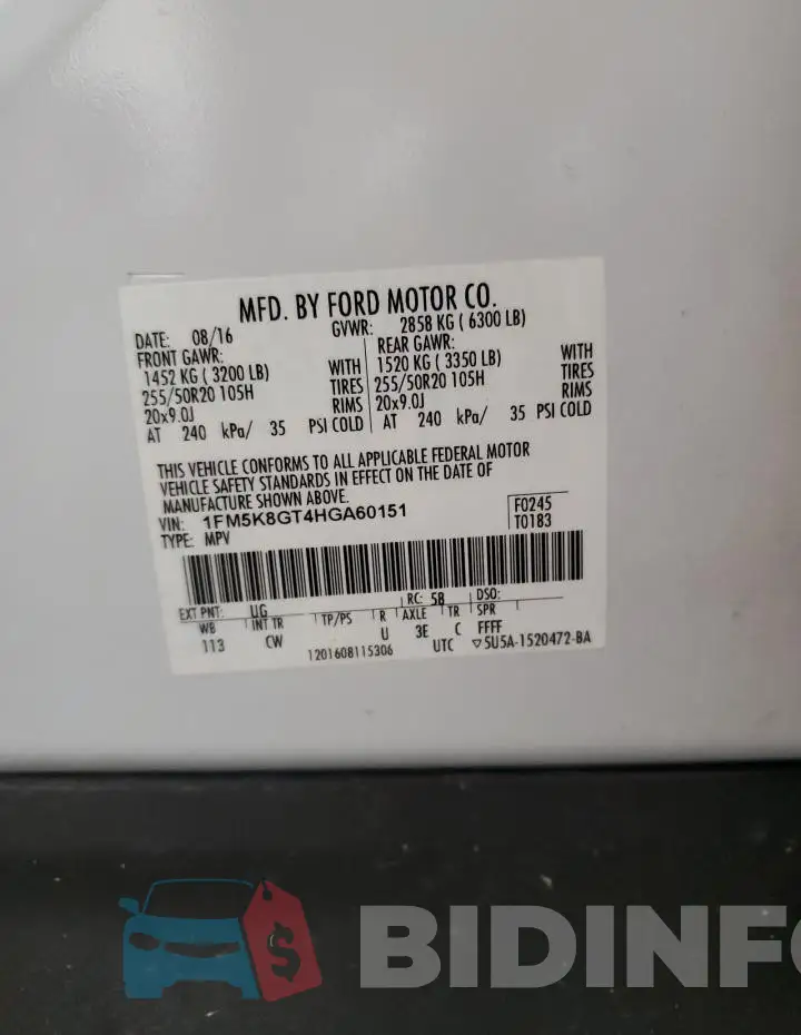 1FM5K8GT4HGA60151 Photo# 13