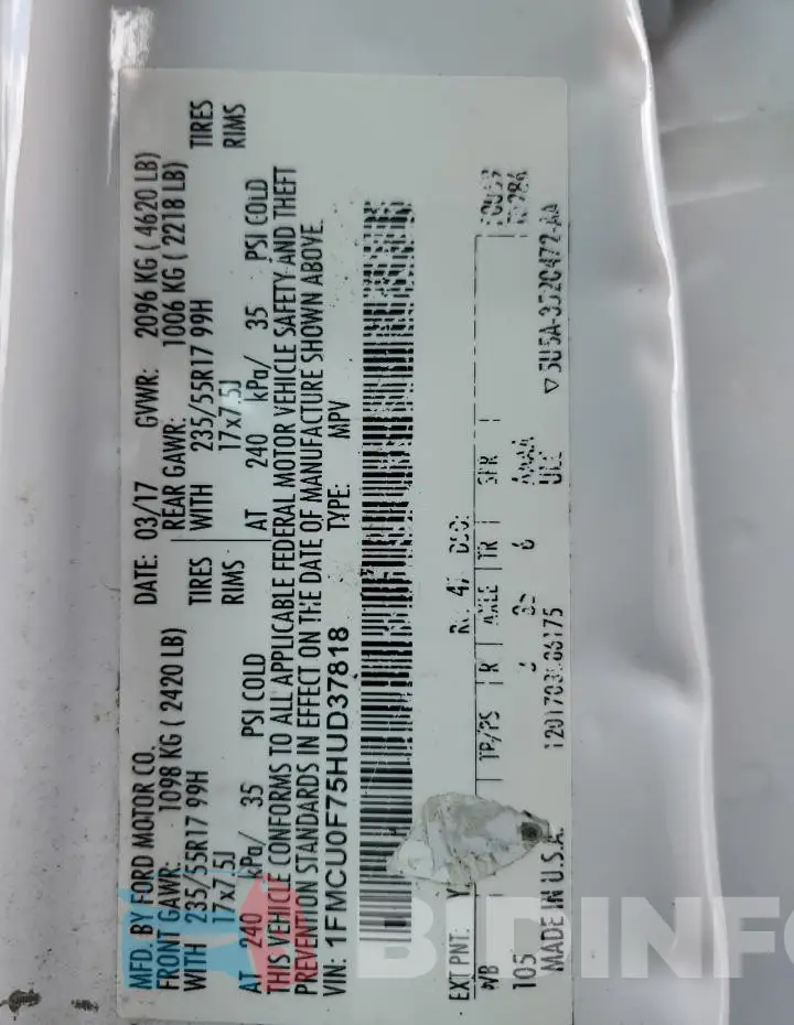 1FMCU0F75HUD37818 Photo# 12