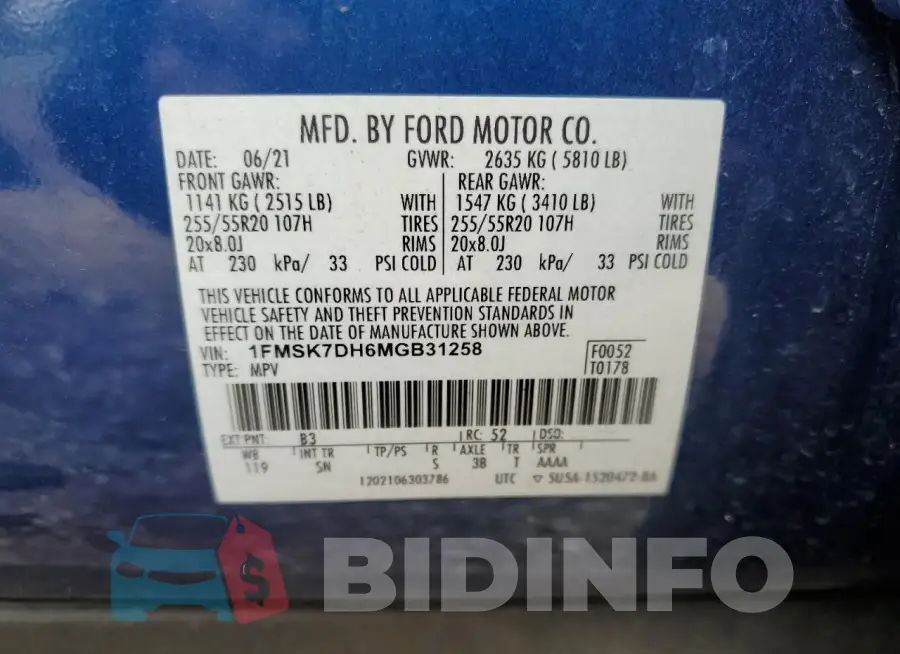 1FMSK7DH6MGB31258 Photo# 14