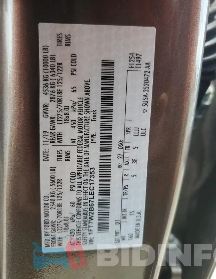 1FT7W2B67LEC17353 Photo# 12
