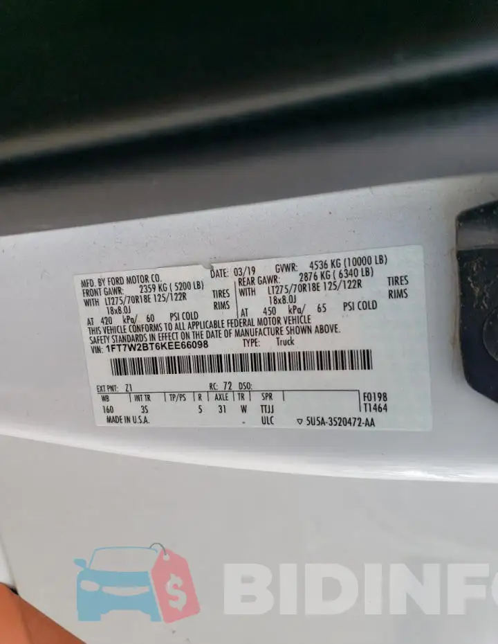 1FT7W2BT6KEE66098 Photo# 13