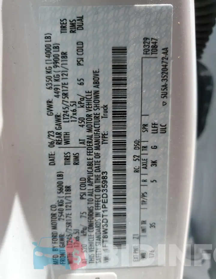 1FT8W3DT1PED35983 Photo# 12