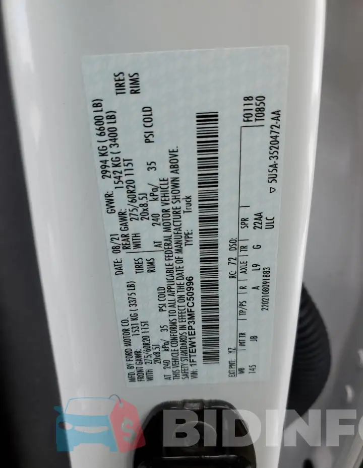 1FTEW1EP3MFC50996 Photo# 12