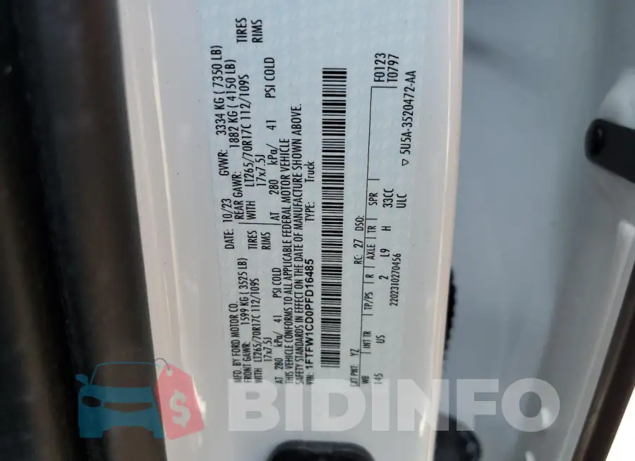 1FTFW1CD0PFD16485 Photo# 13