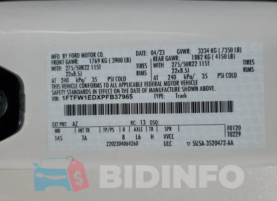 1FTFW1EDXPFB37965 Photo# 12
