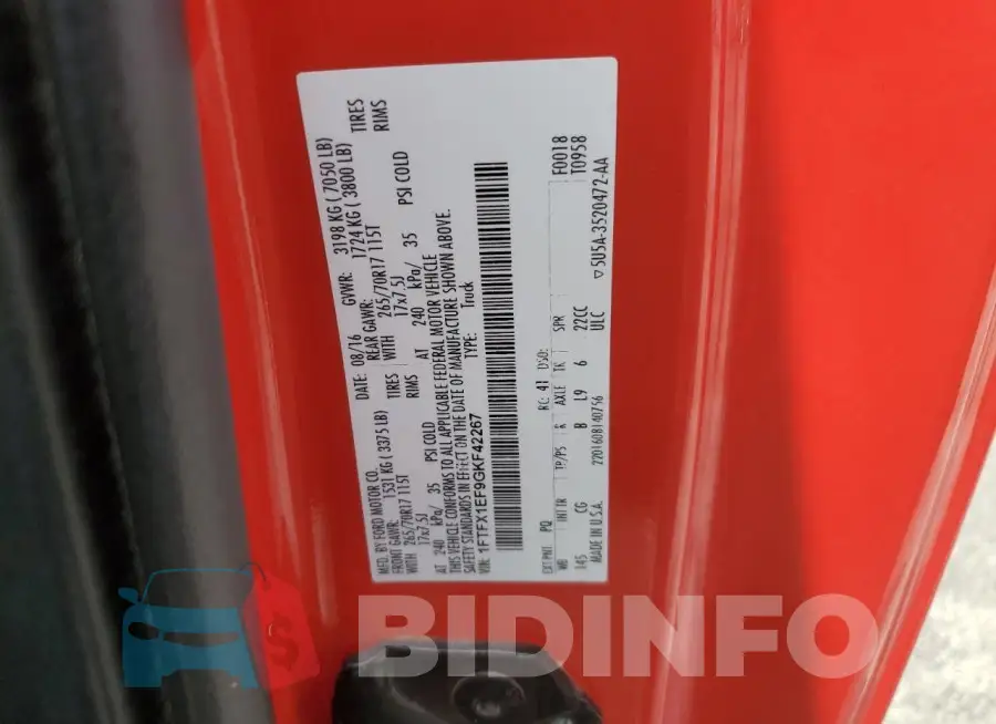 1FTFX1EF9GKF42267 Photo# 12
