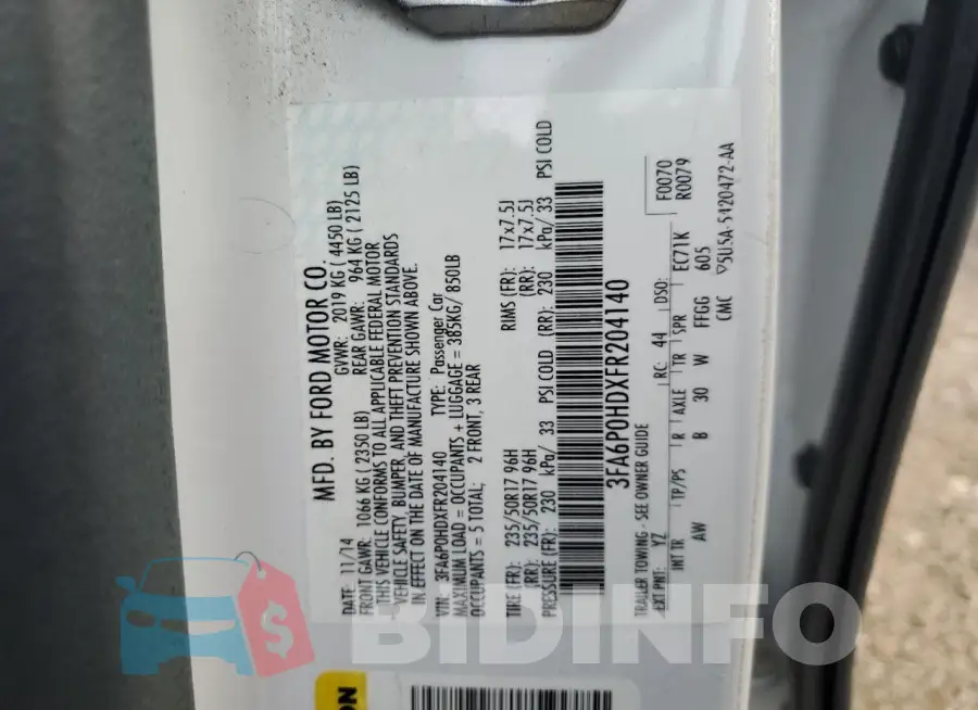 3FA6P0HDXFR204140 Photo# 13