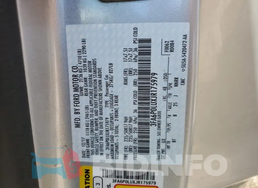 3FA6P0LUXJR175979 Photo# 12
