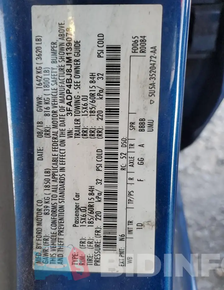 3FADP4BJ8JM139078 Photo# 12
