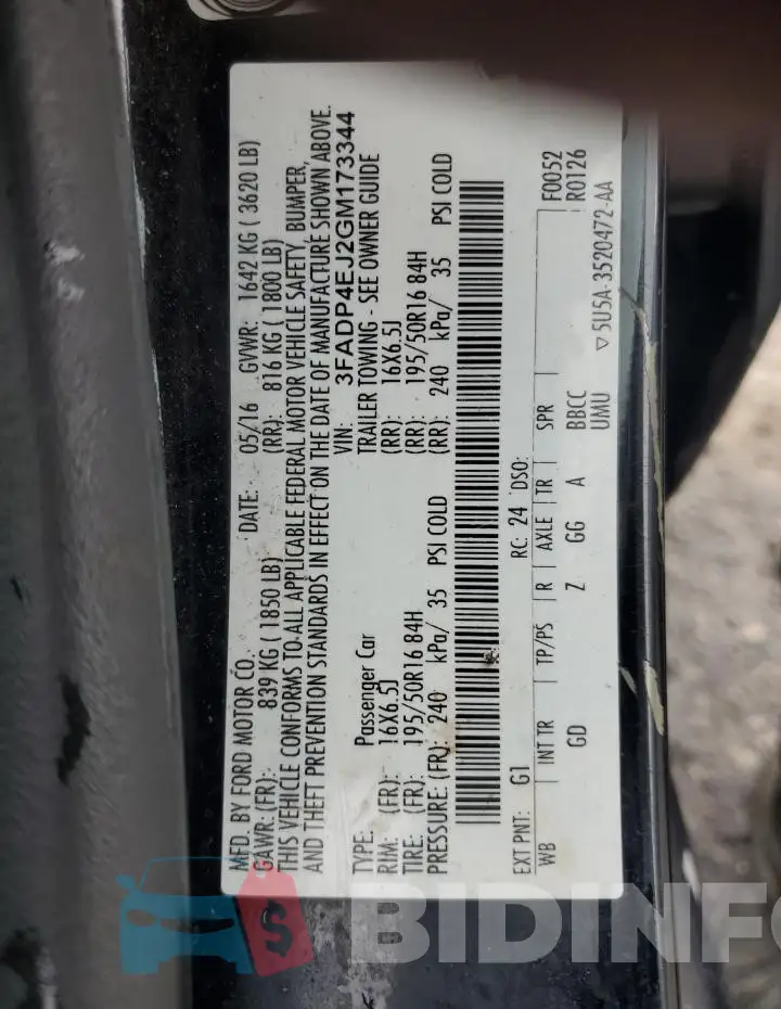 3FADP4EJ2GM173344 Photo# 14
