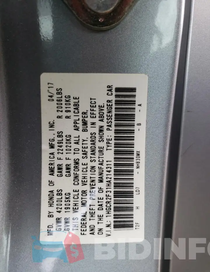 1HGCR2F31HA214311 Photo# 13
