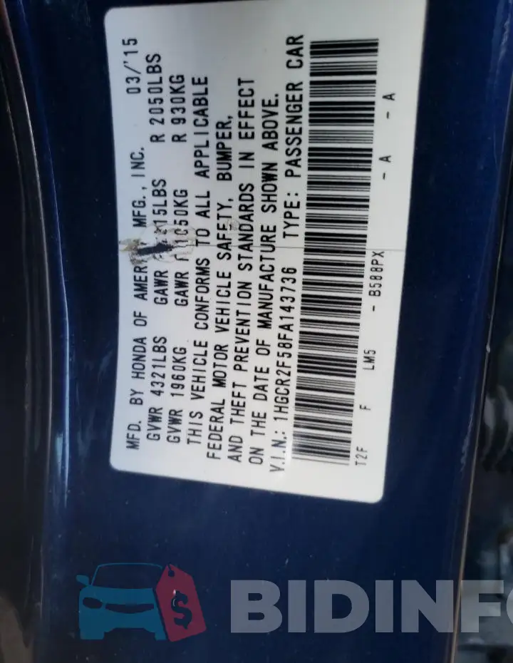 1HGCR2F58FA143736 Photo# 12