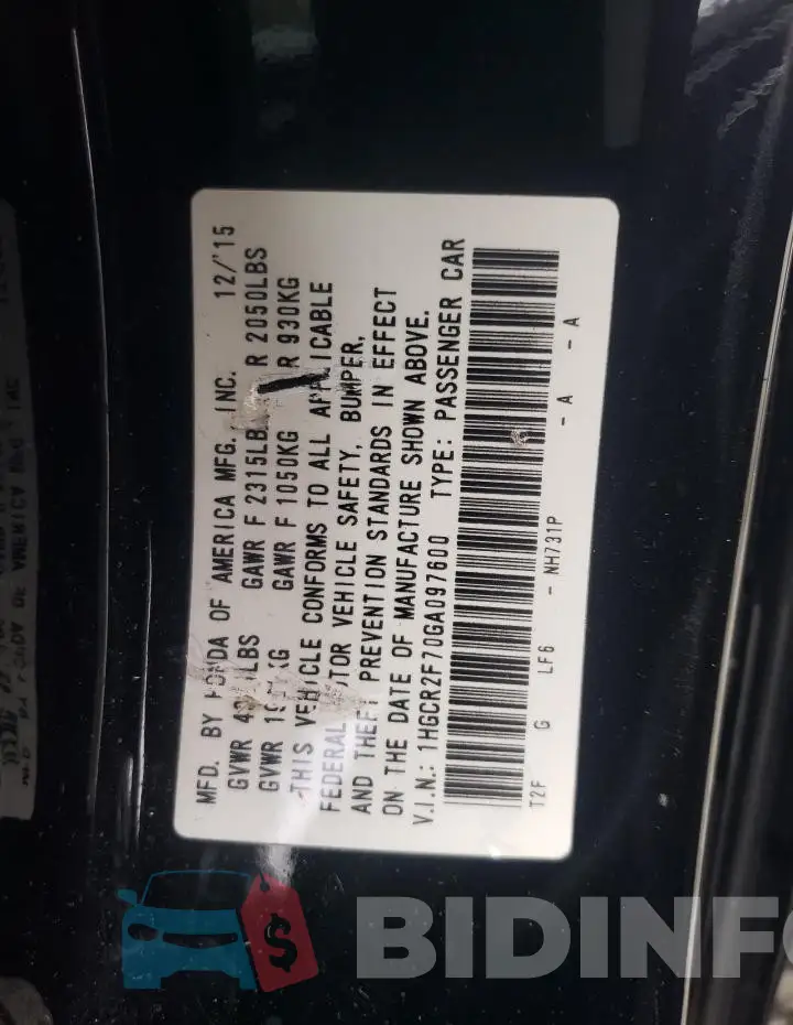 1HGCR2F70GA097600 Photo# 13
