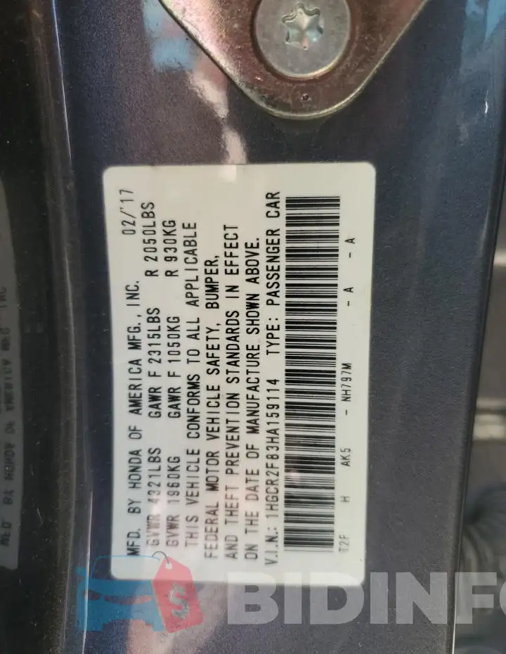 1HGCR2F83HA159114 Photo# 12