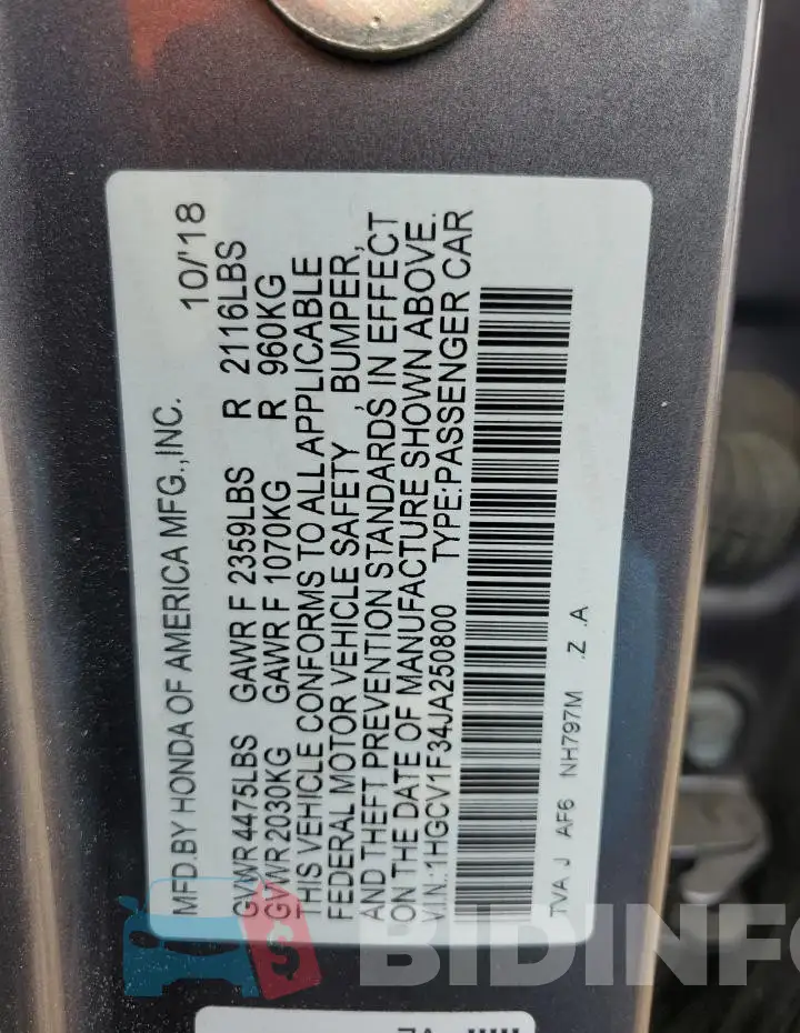 1HGCV1F34JA250800 Photo# 13