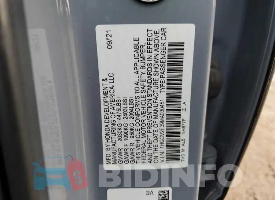 1HGCV2F39MA030451 Photo# 12