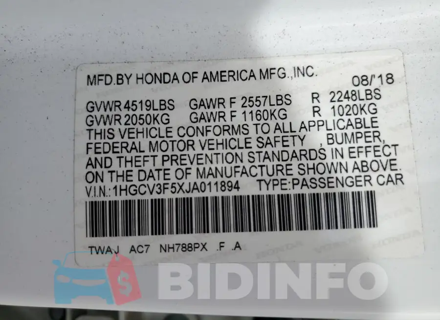 1HGCV3F5XJA011894 Photo# 12