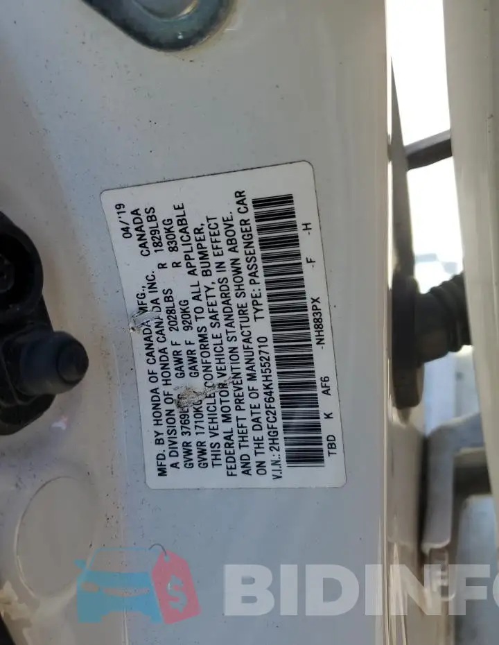 2HGFC2F64KH552710 Photo# 12
