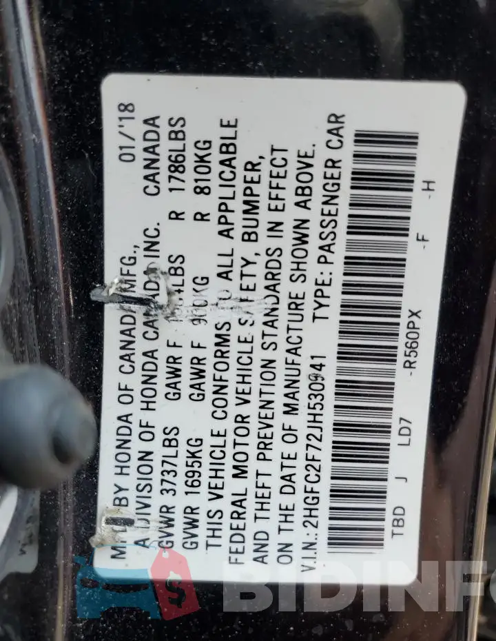 2HGFC2F72JH530941 Photo# 13