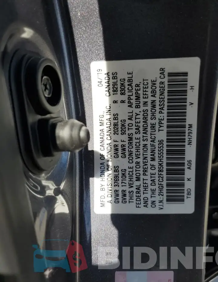 2HGFC2F85KH555536 Photo# 12