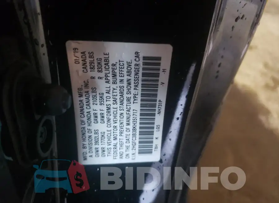 2HGFC3B38KH351717 Photo# 12