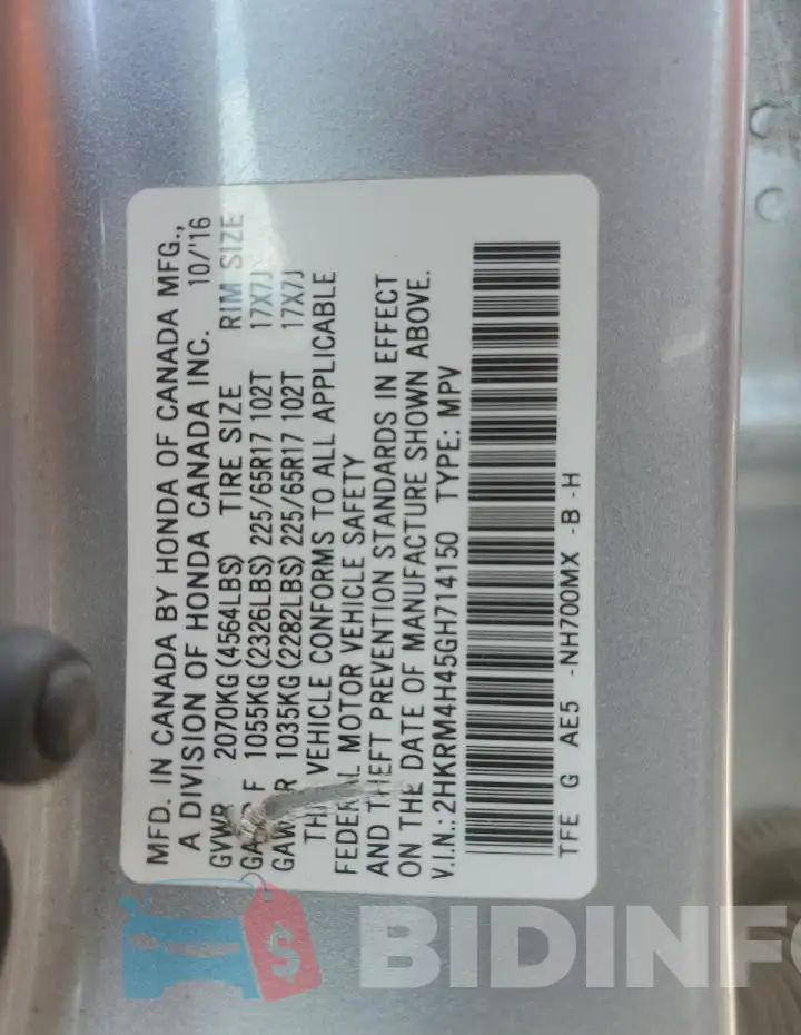 2HKRM4H45GH714150 Photo# 13