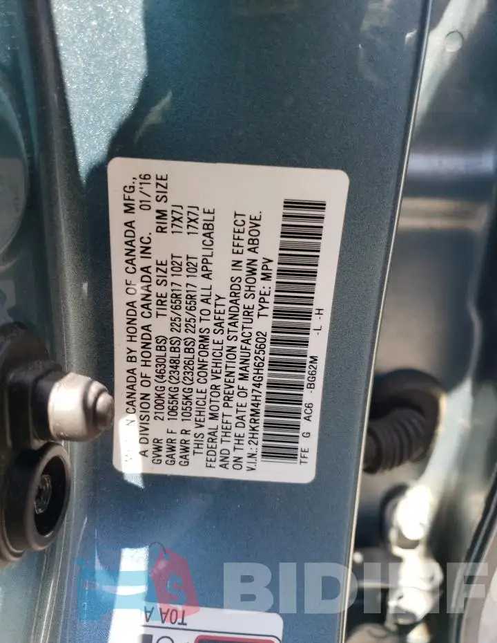 2HKRM4H74GH625602 Photo# 13