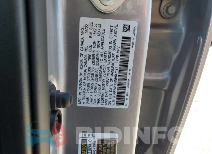 2HKRW2H56NH647191 Photo# 13