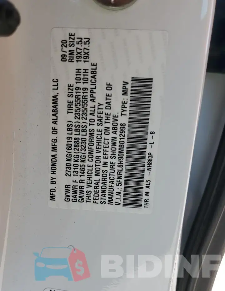 5FNRL6H90MB012998 Photo# 13