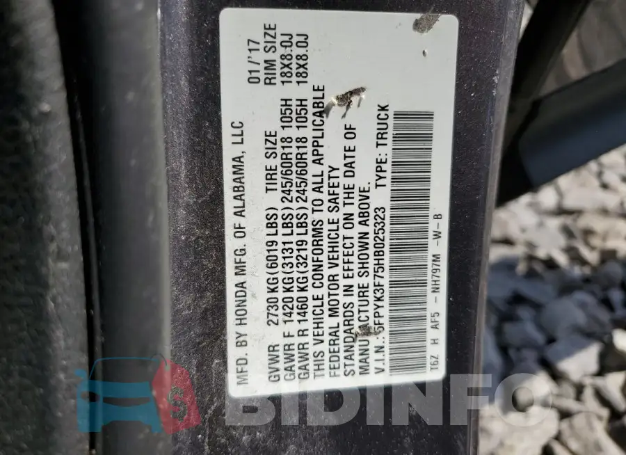 5FPYK3F75HB025323 Photo# 13