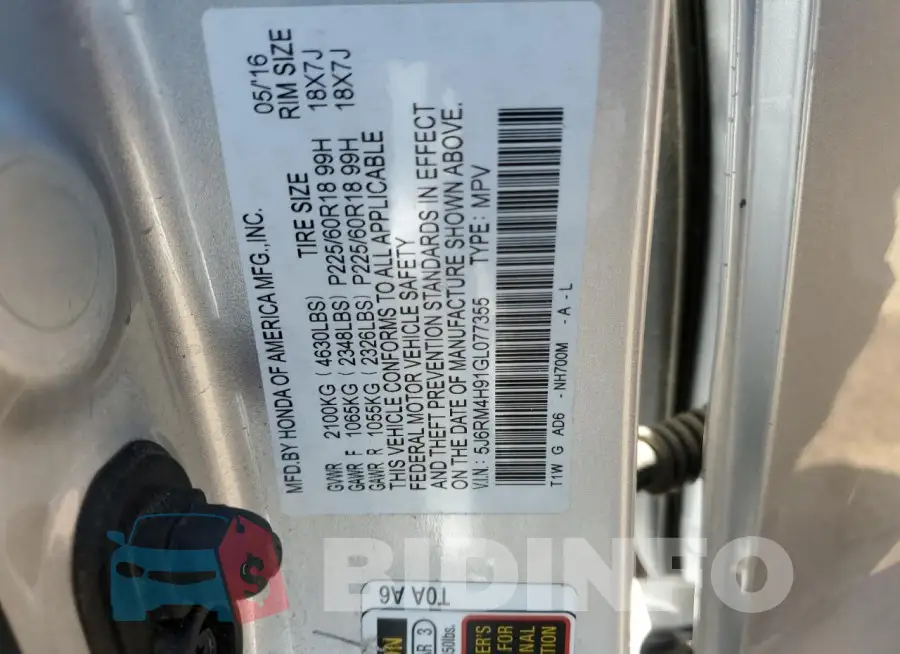 5J6RM4H91GL077355 Photo# 12