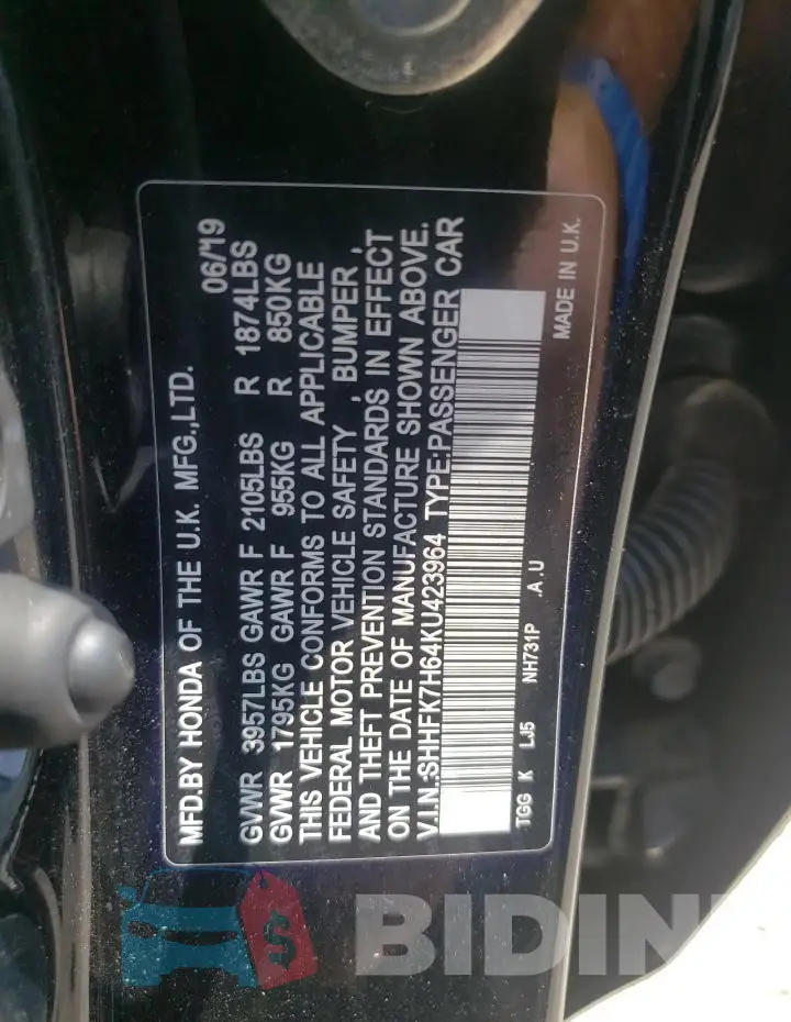 SHHFK7H64KU423964 Photo# 12