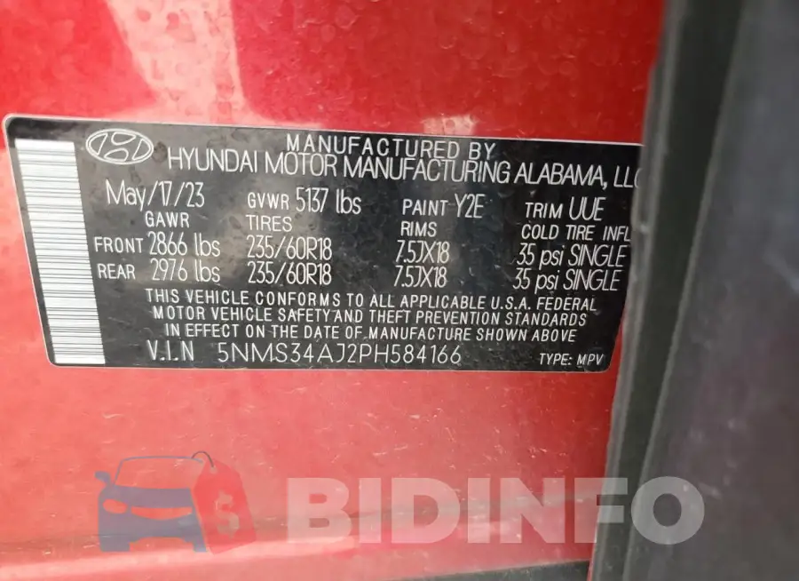 5NMS34AJ2PH584166 Photo# 13