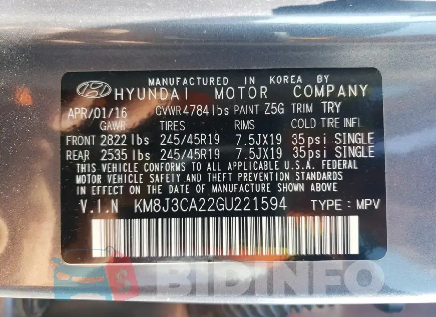 KM8J3CA22GU221594 Photo# 13