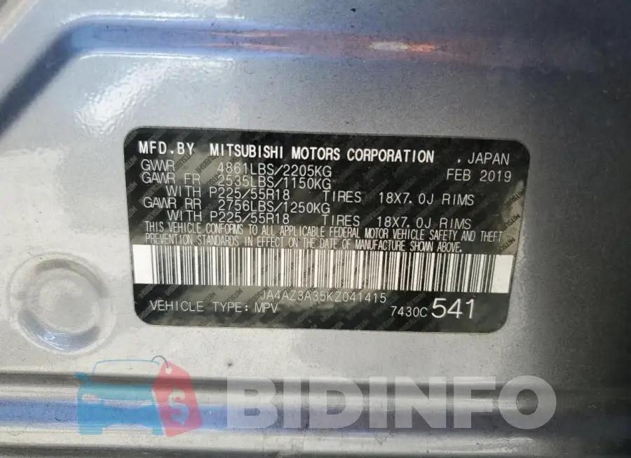 JA4AZ3A35KZ041415 Photo# 12