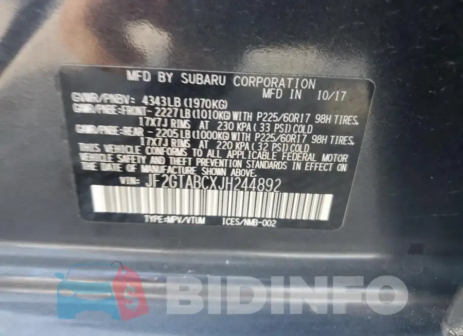 JF2GTABCXJH244892 Photo# 14