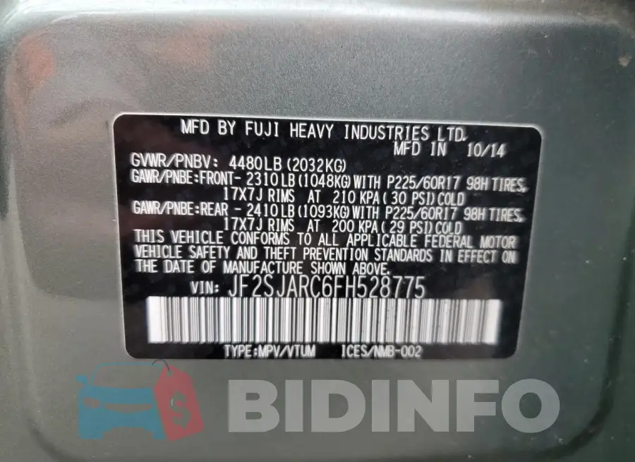 JF2SJARC6FH528775 Photo# 13