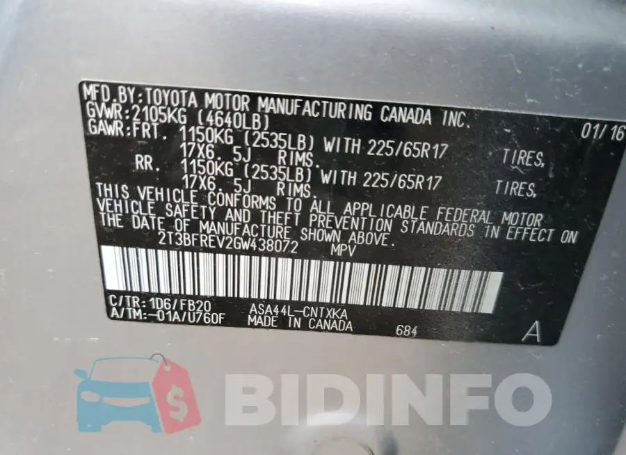 2T3BFREV2GW438072 Photo# 13