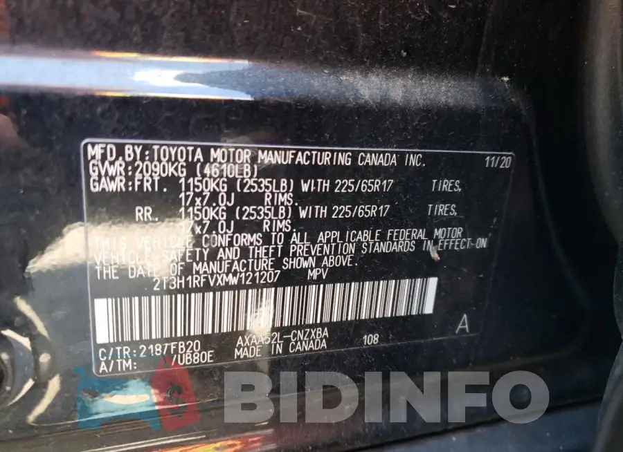 2T3H1RFVXMW121207 Photo# 13